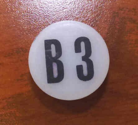 INSERT, BUTTON, 7/8 DIA., WHITE, MARKED B3 IN BLACK ARMOR # 11133-01