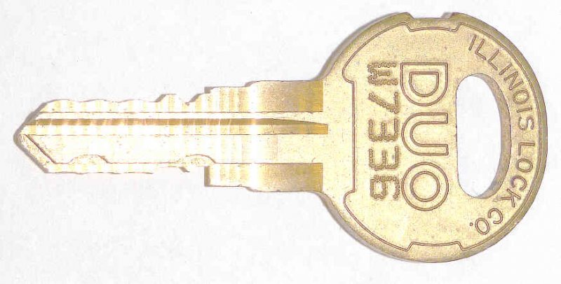 KEY, ILLINOIS LOCK, DUO, # W7336 USED WITH ARMOR # 11884-01 KEYED SWITCH