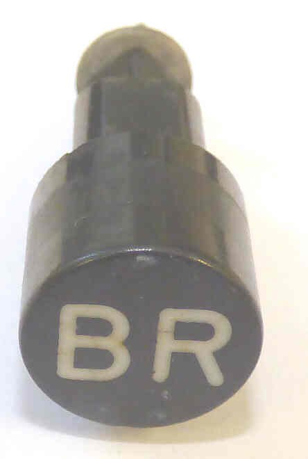 BUTTON, BLACK, ROUND, SQUARE SHANK, MARKED 'BR' WESTINGHOUSE # R9624__