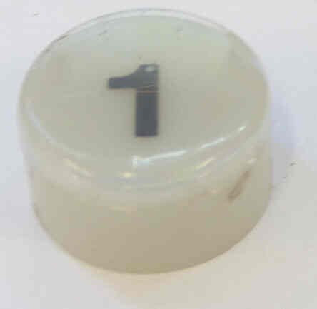BUTTON, WHITE, CLEAR CAP, MARKED 1 IN BLACK WESTINGHOUSE # 5207D59G01
