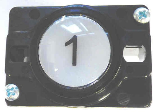 BUTTON, MONITOR, COMPLETE, CLEAR CAP, AY SERIES, MARKED # 1 IN BLACK