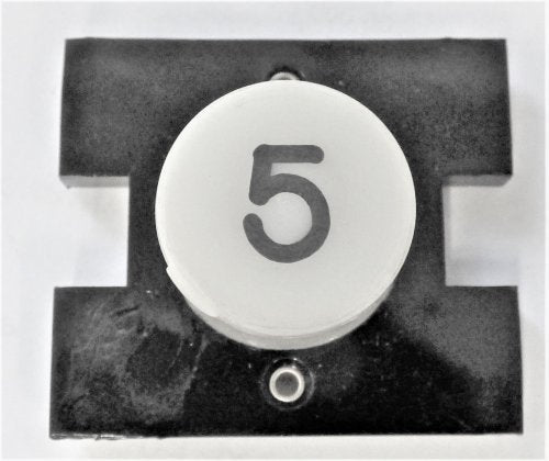 PRESSEL, BUTTON, MONITOR, WITH CONTACTS, WHITE, MARKED # 5  IN BLACK
