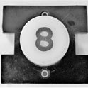 PRESSEL, BUTTON, MONITOR, WITH CONTACTS, WHITE, MARKED # 8  IN BLACK