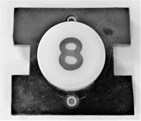 PRESSEL, BUTTON, MONITOR, WITH CONTACTS, WHITE, MARKED # 8  IN BLACK