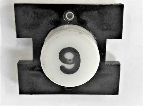 PRESSEL, BUTTON, MONITOR, WITH CONTACTS, WHITE, MARKED # 9  IN BLACK
