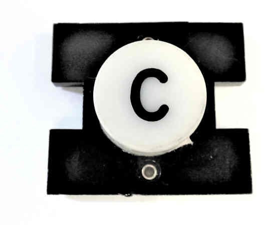PRESSEL, BUTTON, MONITOR, WITH CONTACTS, WHITE, MARKED 'C'  IN BLACK