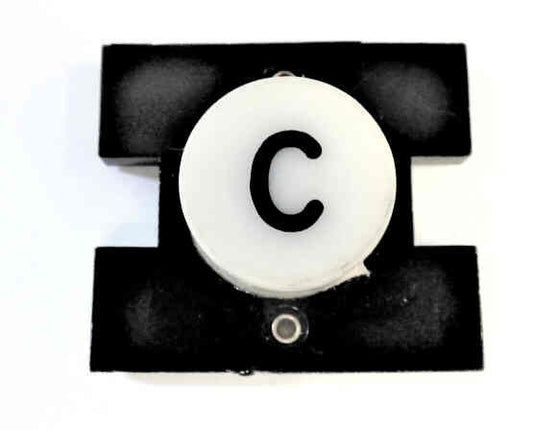 PRESSEL, BUTTON, MONITOR, WITH CONTACTS, WHITE, MARKED 'C'  IN BLACK