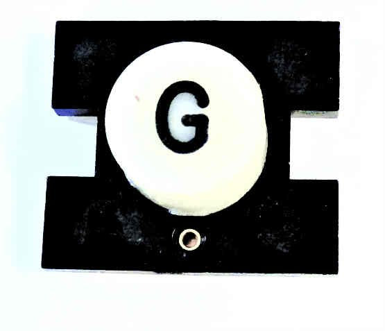 PRESSEL, BUTTON, MONITOR, WITH CONTACTS, WHITE, MARKED 'G'  IN BLACK