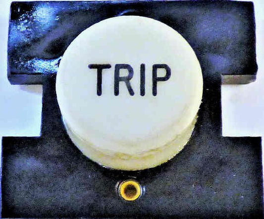 PRESSEL, BUTTON, MONITOR, WITH CONTACTS, WHITE, MARKED 'TRIP'  IN BLACK