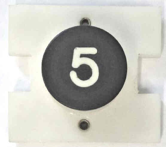 PRESSEL, BUTTON, MONITOR, WITH CONTACTS, BLACK, MARKED # 5  IN WHITE