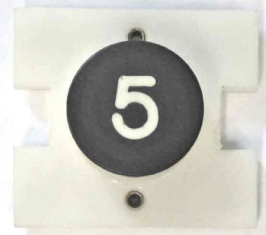 PRESSEL, BUTTON, MONITOR, WITH CONTACTS, BLACK, MARKED # 5  IN WHITE