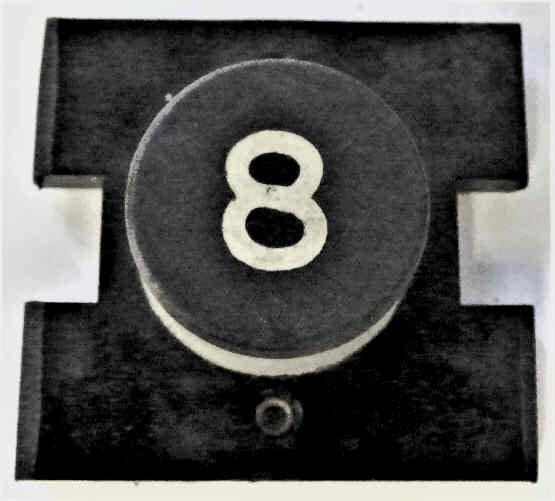 PRESSEL, BUTTON, MONITOR, WITH CONTACTS, BLACK, MARKED # 8  IN WHITE