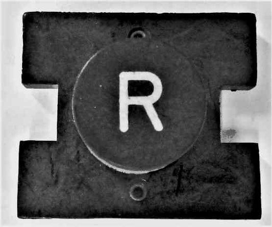 PRESSEL, BUTTON, MONITOR, WITH CONTACTS BLACK, MARKED 'R'  IN WHITE