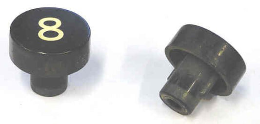 BUTTON, BLACK, MARKED # 8, 1 DIAMETER OTIS # 323BD1-8