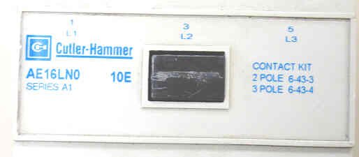 CONTACTOR, SIZE L, 3 POLE, 120 VAC COIL, WITH AUX, CUTLER HAMMER # AE16LNO