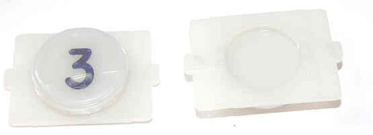 BUTTON, E LINE, WAFER, CLEAR CAP, MARKED 3 IN BLACK WESTINGHOUSE # 323C855H03