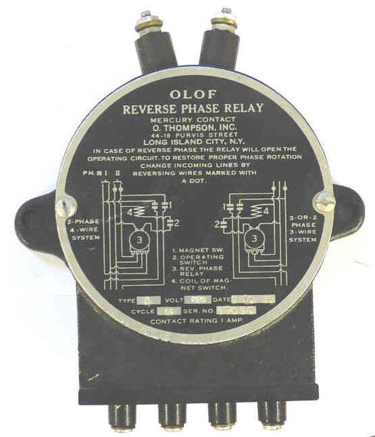 RELAY, REVERSE PHASE RELAY, MERCURY, 2-3 PHASE COMPLETE AS SHOWN
