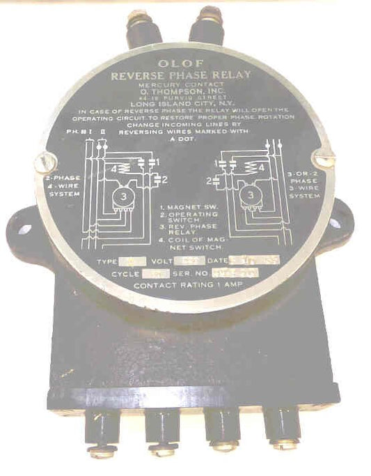 RELAY, REVERSE PHASE RELAY, MERCURY, 2-3 PHASE COMPLETE AS SHOWN