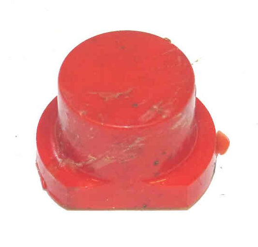 BUTTON, RED, BLANK, 3/4 X 1/2 TOP, 1 X 3/4 BASE, ANGLED BASE, 1/4 HOLE