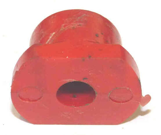 BUTTON, RED, BLANK, 3/4 X 1/2 TOP, 1 X 3/4 BASE, ANGLED BASE, 1/4 HOLE