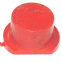 BUTTON, RED, BLANK, 3/4 X 1/2 TOP, 1 X 3/4 BASE, ANGLED BASE, 1/4 HOLE