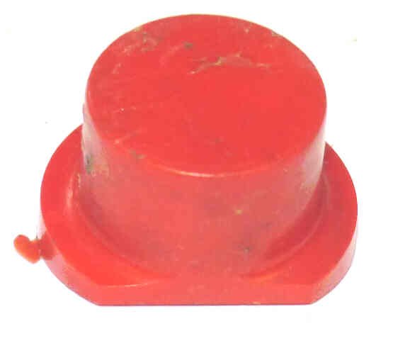BUTTON, RED, BLANK, 3/4 X 1/2 TOP, 1 X 3/4 BASE, ANGLED BASE, 1/4 HOLE