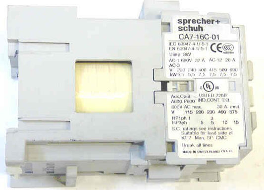 CONTACTOR, 3 POLE, 16 AMP, 110 VDC COIL SPRECHER & SCHUH CA7-16C-10-110D