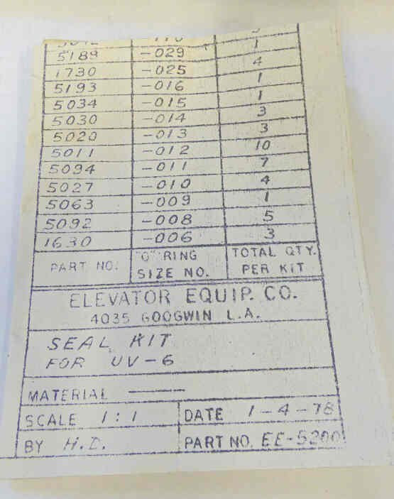 KIT, GASKET & SEAL, UV-6 VALVE EECO # 5200