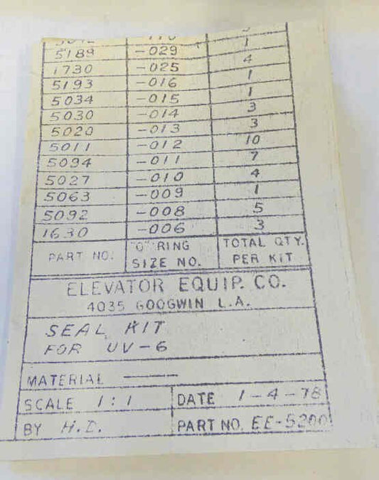 KIT, GASKET & SEAL, UV-6 VALVE EECO # 5200