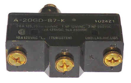 SWITCH, MICRO, SPDT, TOP PLUNGER ACTUATED OMRON # A20GD-B7-K