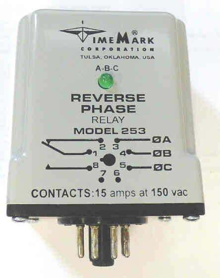 RELAY, REVERSE PHASE, 208-480 VAC, 3 PHASE, 8 PIN OCTAL BASE PART # 253UL