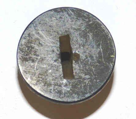 BUTTON, BLANK, BLACK, 3/4 X 7/16 TOP, 1 X 1/8 FLAT BASE, CENTER KEYHOLE