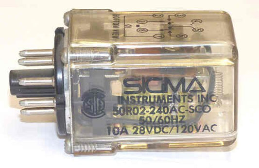 RELAY, 240AC-SCO 220AC 2 FORM C, 8 PIN OCTAL,SIGMA 50R02-240AC-SCO