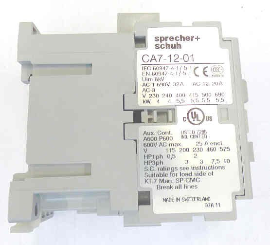 CONTACTOR, 12A, 3P, 1NO, 110/120VAC, SPRECHER & SCHUH CA7-12-01-120