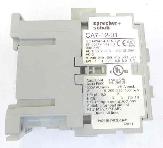 CONTACTOR, 12A, 3P, 1NO, 110/120VAC, SPRECHER & SCHUH CA7-12-01-120
