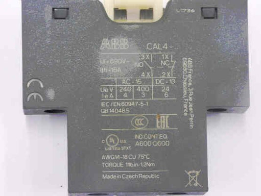 CONTACT, MODULE, AUX. 1 N.O/N.C. CONTACT, ABB # CAL4