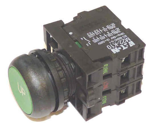 PUSHBUTTON, GREEN, MARKED UP, 2 N.O. / 1 N.C. CONTACT EATON CUTLER HAMMER