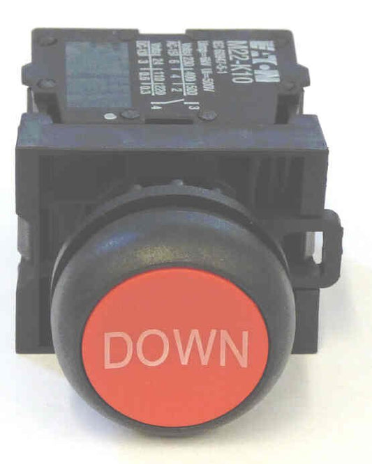 PUSHBUTTON, RED, MARKED DOWN, 2 N.O. / 1 N.C. CONTACT EATON CUTLER HAMMER