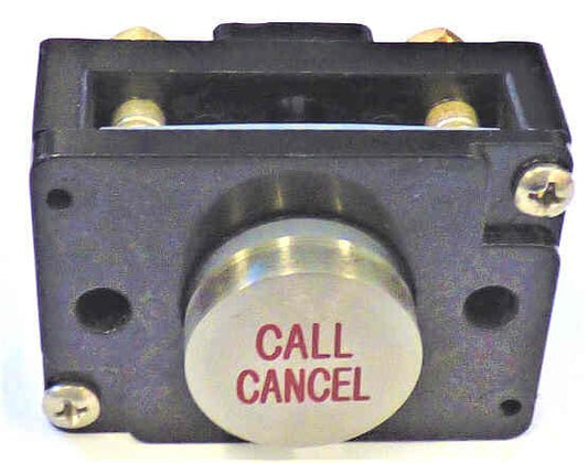 BUTTON, MONITOR, NON-ILLUMINATED, SS MARKED CALL CANCEL IN RED