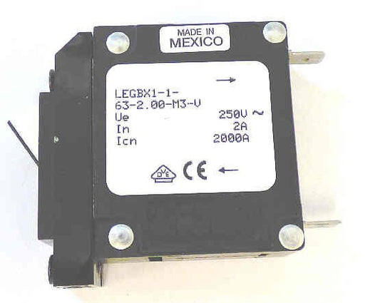 CIRCUIT BREAKER, 250 VOLT, 2 A, ROCKER STYLE, MARKED ON/OFF SENSATA # LEGBX1-1