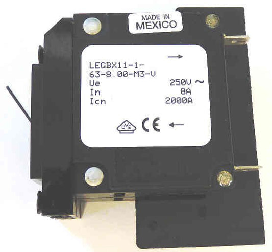 CIRCUIT BREAKER, 250 VOLT, 10 A, ROCKER STYLE, MARKED ON/OFF SENSATA # LEGBX11-1