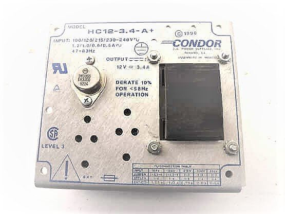 POWER SUPPLY, 100-240V INPUT, 12V @ 3.4 A OUTPUT CONDOR # HC12-3.4-A+