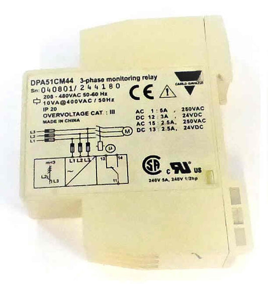 RELAY, 3 PHASE, MONITORING, 208-480 VAC, DIN MOUNT CARLO GAVAZZI # DPA51CM44
