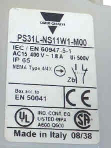 SWITCH, LIMIT, NO/NC,OFFSET ARM 120VAC/24VDC GAVAZZI# PS31L-NS11W