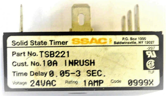 TIMER, 0.05-3 SECONDS, 24 VAC, 1 AMP, DELAY ON BREAK SSAC #TSB221
