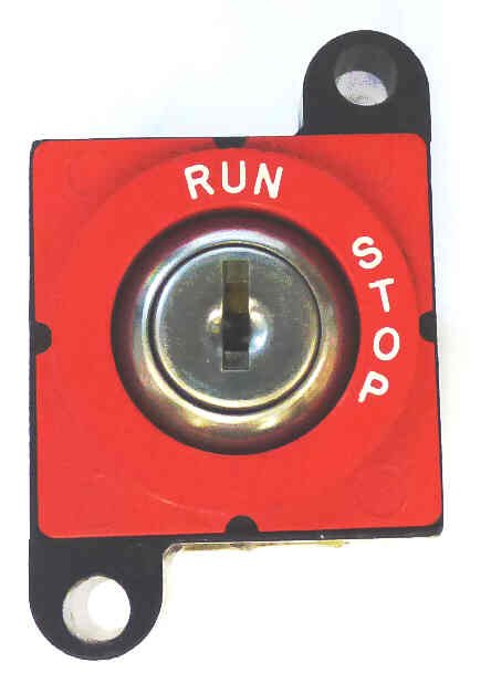 SWITCH, KEYED, RED HALO MARKED RUN-STOP IN WHITE MONTGOMERY
