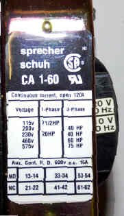 CONTACTOR, OBSOLETE, SPRECHER & SCHUH, CA1-60 120VAC COIL