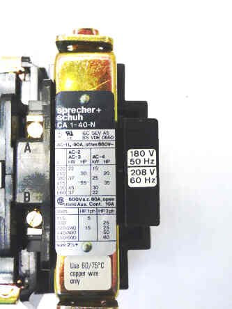 CONTACTOR, OBSOLETE, SPRECHER & SCHUH, CA1-40N 208 VAC COIL