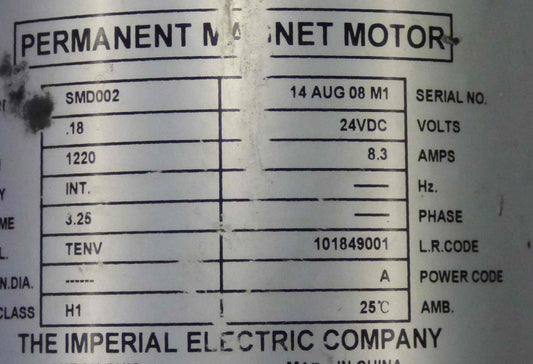 MOTOR, DOOR OPERATOR, PM, 24 VDC, 1220 RPM, .18 HP KONE # US101849001