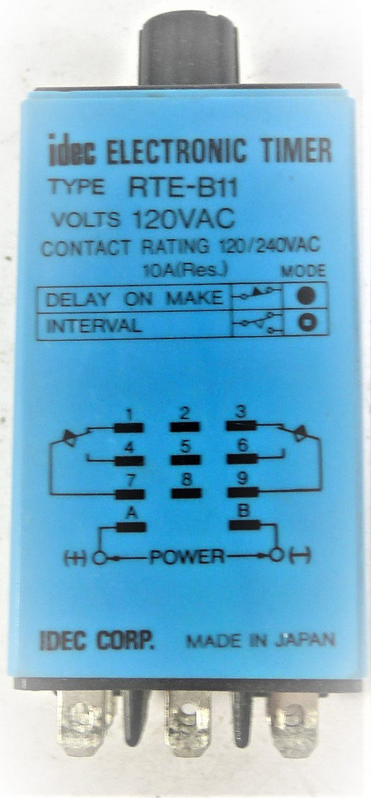 TIMER, 120 VAC, 0-10 MINUTE, KUP BASE IDEC # RTE-PB11